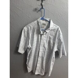 LL Bean Mens Button Up Short Sleeve Blue & White Wrinkle Resistant Shirt Size XL